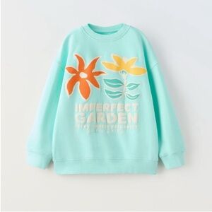 Zara Kids, turquoise, SWEATSHIRT WITH RAISED PRINT, 11-12 years